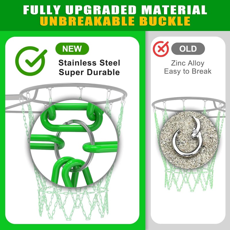 KingDolly Upgraded Buckle Chain Basketball Net, Rust-Proof Coated Metal Basketball Net Outdoor with 12 Loops Snap Links, 18" Universal Fit Chain Net for Basketball Hoop - No Tools Installation - Image 4